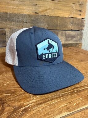 MEN'S TRUCKER CAP: Hooey Punchy  Hat Blue White Snapback Rodeo Cowboy Patch